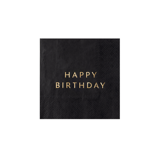 BLACK NOIR HAPPY BIRTHDAY COCKTAIL NAPKINS