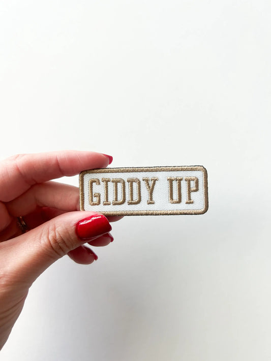 Giddy Up Patch Embroidered Iron-On Patch Brown Tan