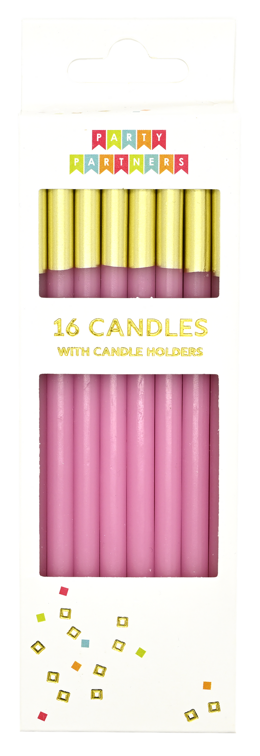 Candle Set - Top Pink Dipped 16CT