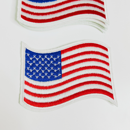 American Flag - Wavy 4" Hat Patch   -  Embroidered hat Patch: 3.5" Hat Patch