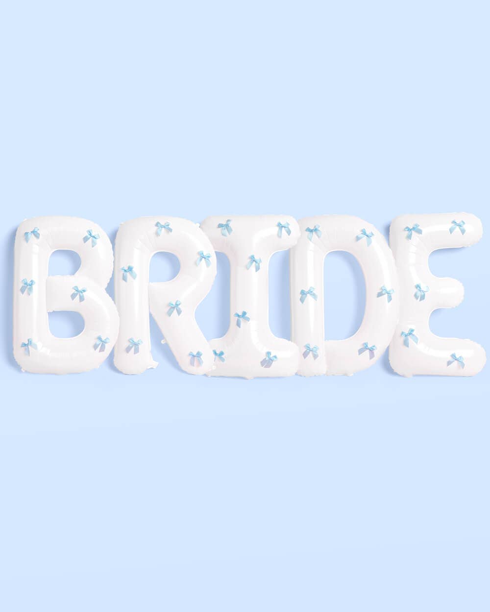 White Bride Balloons with Blue Bows | Bridal Party Decor