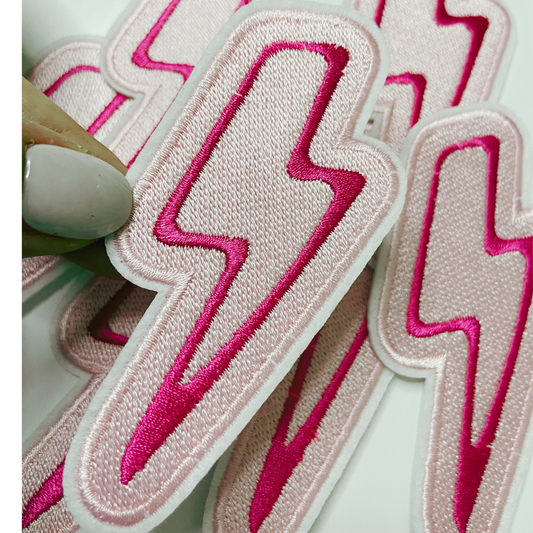 3.5” Pink Lightning Bolt-  Embroidered Hat Patch: QTY 1