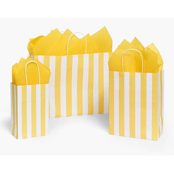 Yellow Cabana Stripe Paper Gift Bag 8x4.75x10.5"