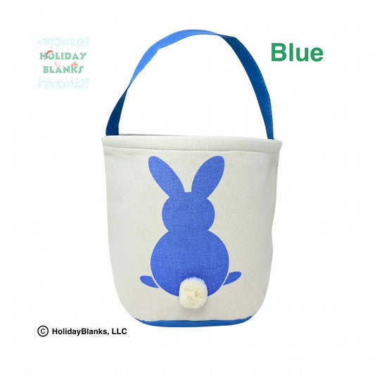 Solid bunny with furry tail easter basket embroidery blank: Blue