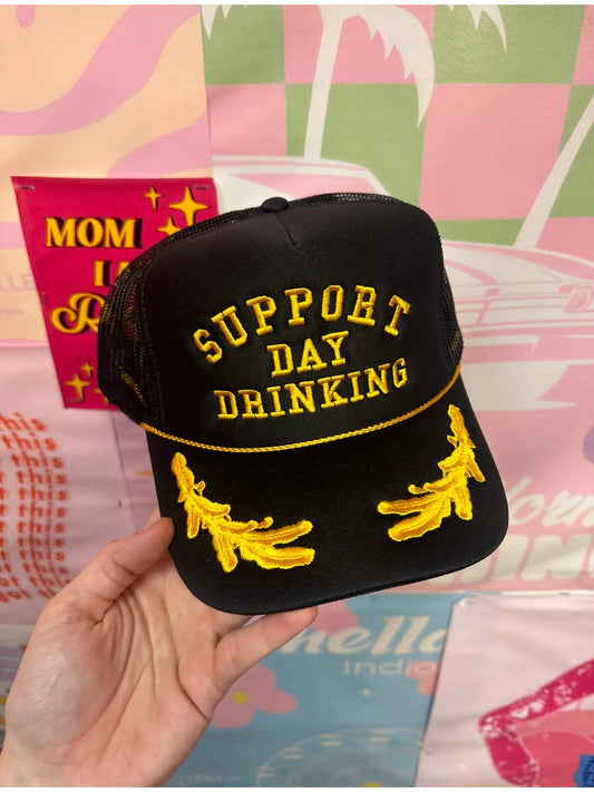 Support Day Drinking Trucker Hat: Gold Look