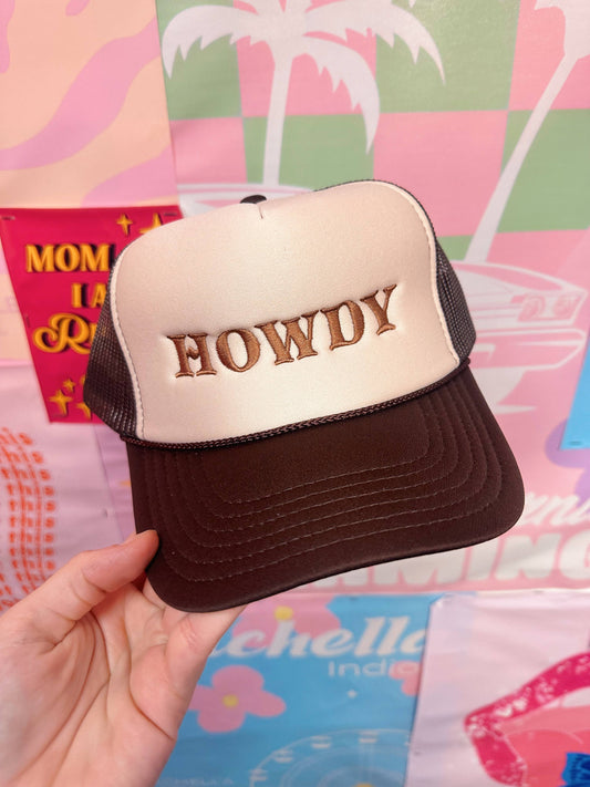 Brown Howdy Embroidery Trucker Hat: Western Fashion