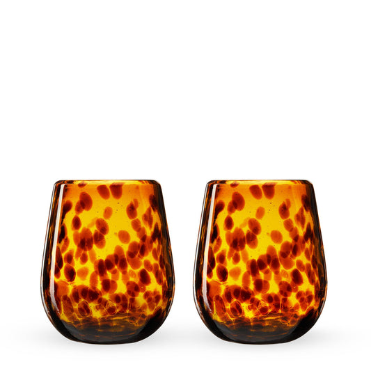 Tortuga Recycled Glass Stemless Wine Glasses - Set of 2: Brown / Recycled Glassware