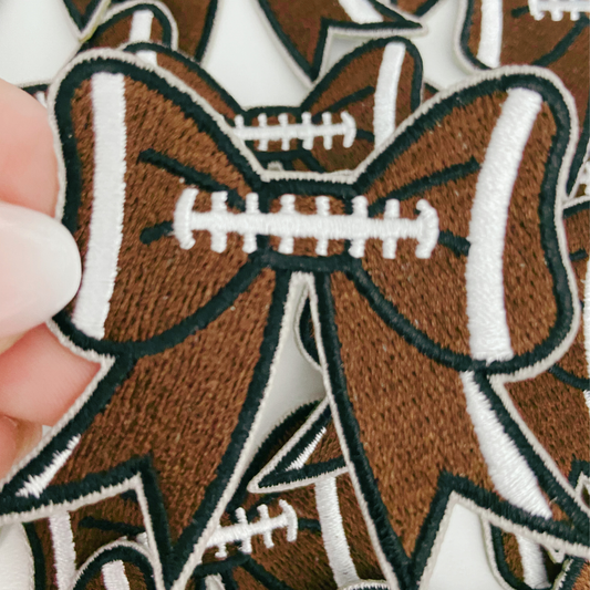 2" Football Bow -  Embroidered Hat Patch: Embroidered Patch