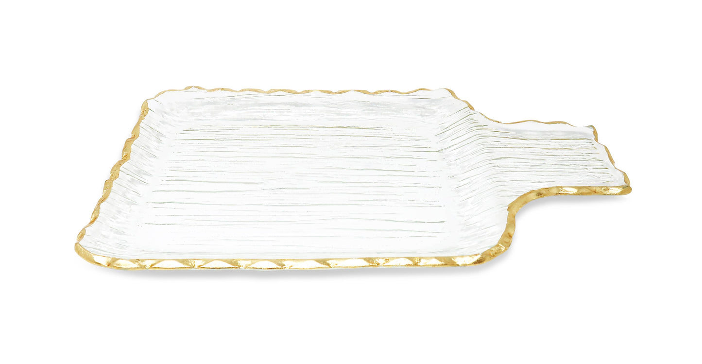 Glass Square Tray With Gold Border: Small