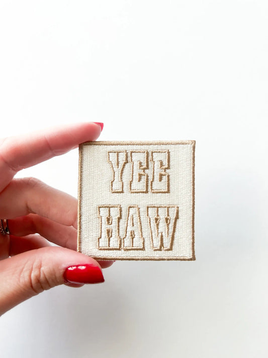 Yee Haw Tan Brown Embroidered Iron On Patch