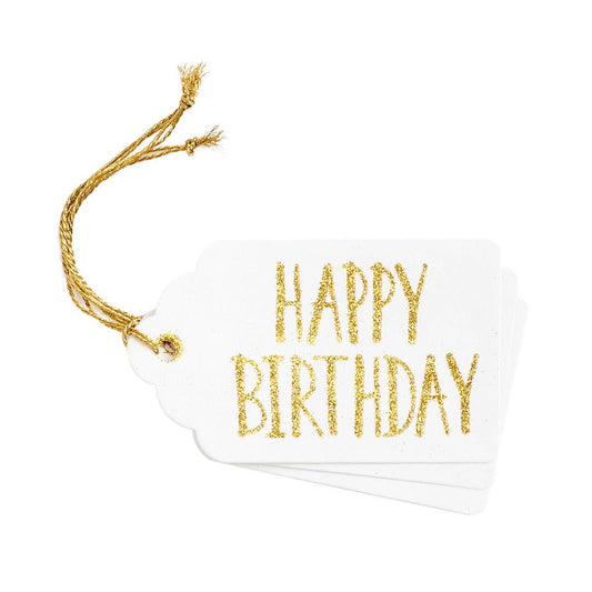 Happy Birthday Gold Glitter Gift Tags S/3