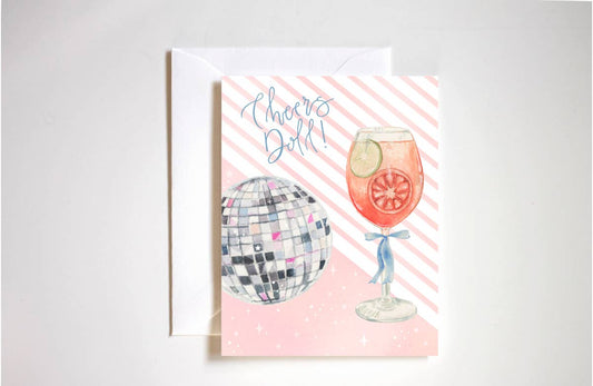 Cheers doll aperol spritz disco ball celebration card