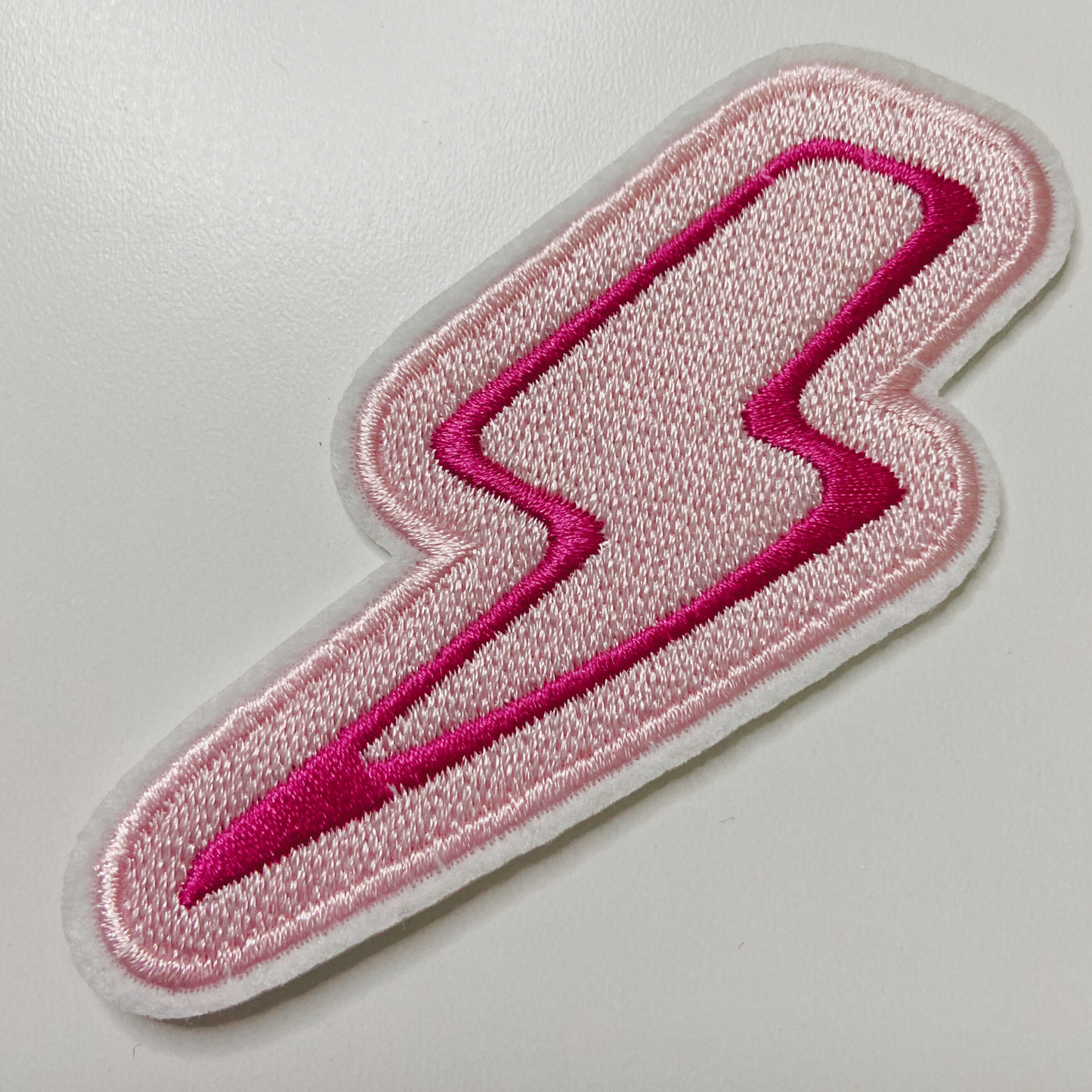 3.5” Pink Lightning Bolt-  Embroidered Hat Patch: QTY 1