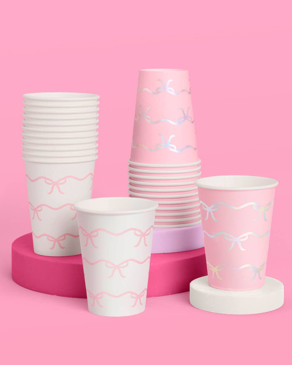 Bow Paper Cups Set of 24 | Pink Bow Party Drinkware, Bach