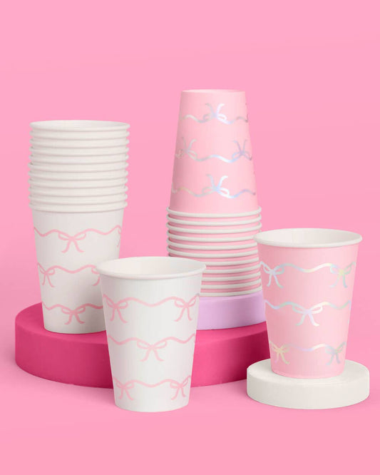 Bow Paper Cups Set of 24 | Pink Bow Party Drinkware, Bach