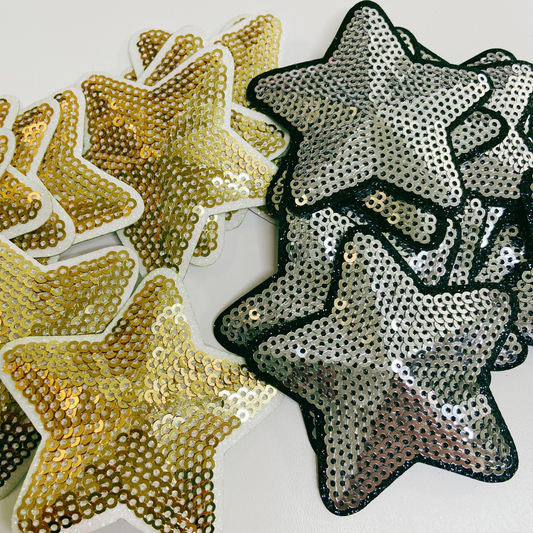 2.5" Sequin Star Gold or Silver -  Embroidered Hat Patch: GOLD