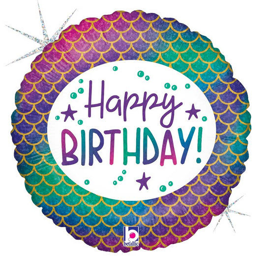 Happy Birthday Mermaid Scale 18 inch Round Foil balloon