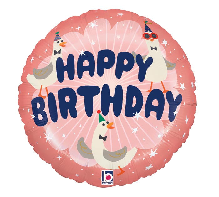 17 Inch Happy Birthday Goose Round Foil Balloon
