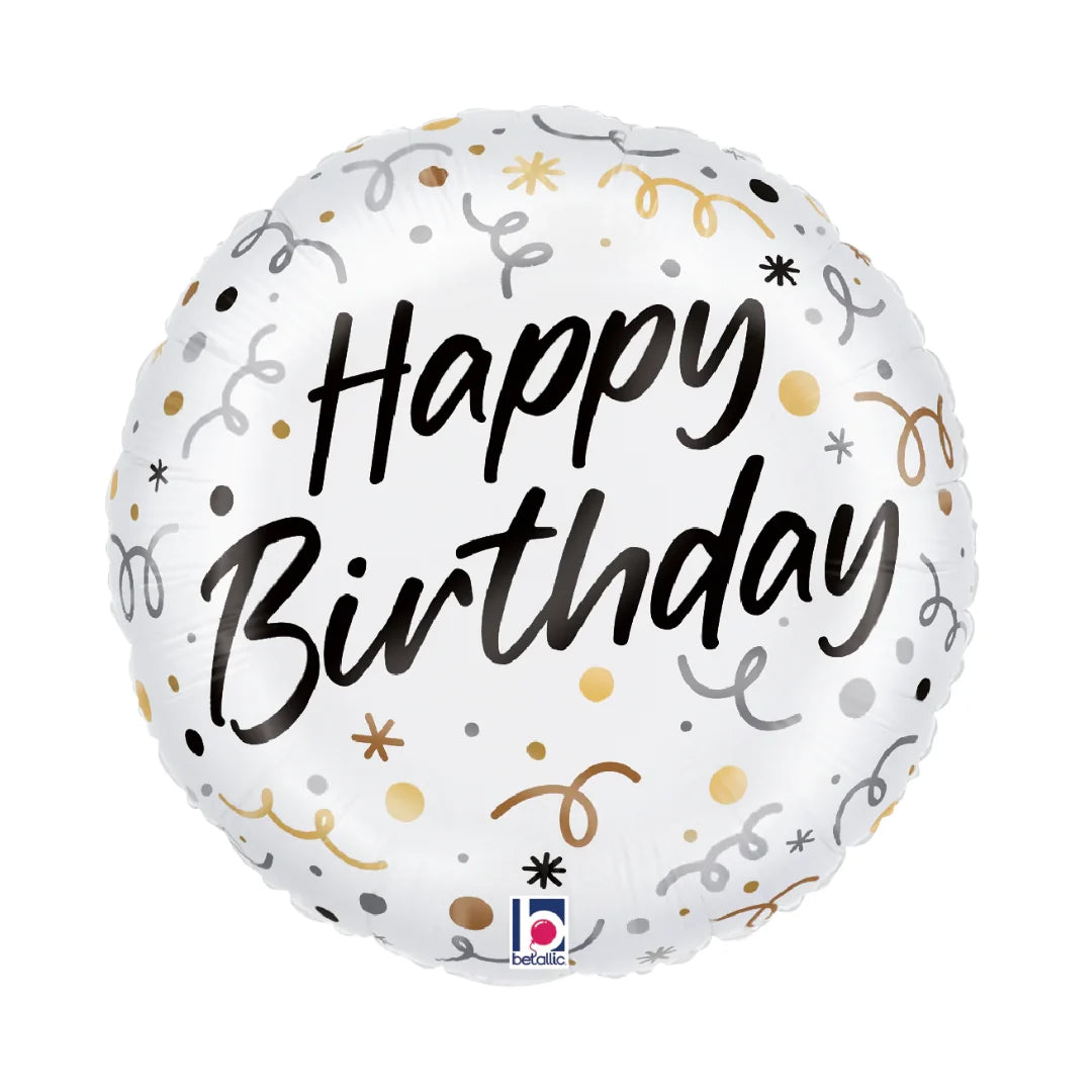 17 Inch Happy Birthday Satin Streamers Round Foil Balloon