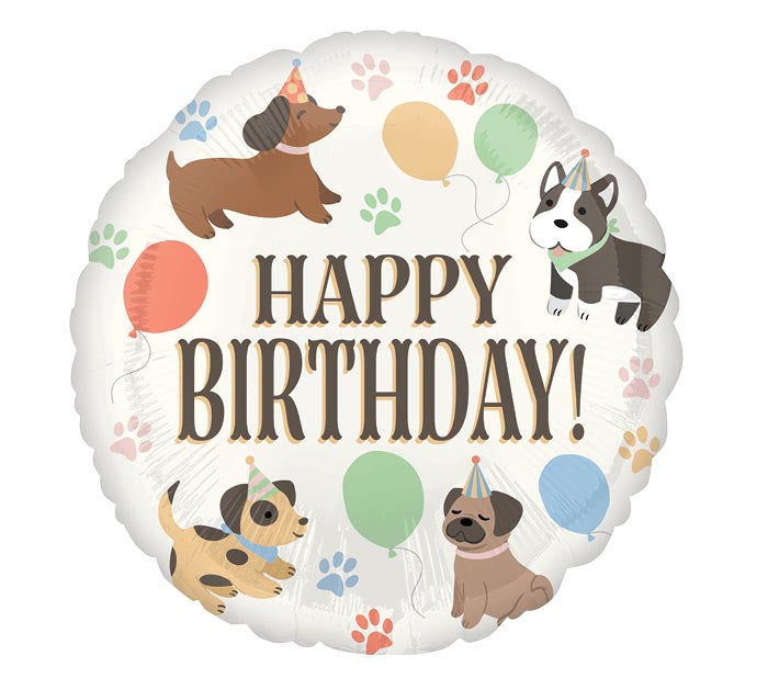 17 Inch Happy Birthday Pawsome Round Foil Balloon