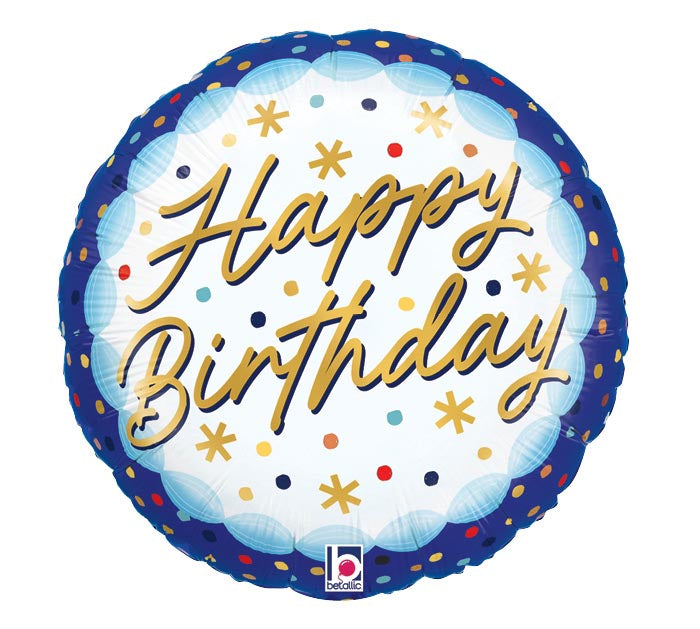 18 Inch Happy Birthday Confetti Round Foil Balloon