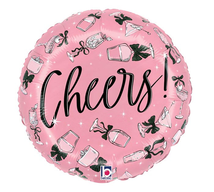 17 Inch Pink Bow Cheers Round Foil Balloon
