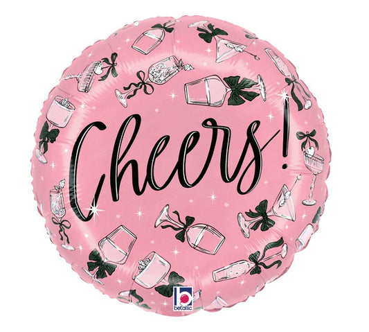 17 Inch Pink Bow Cheers Round Foil Balloon