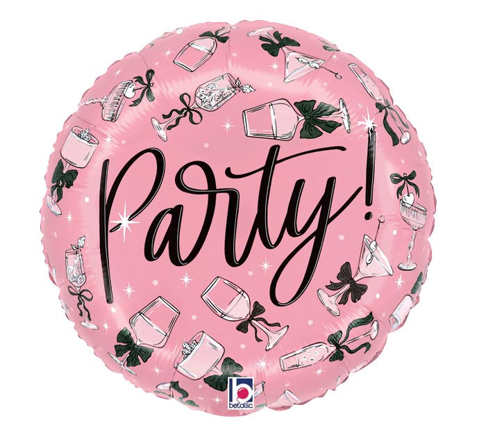 17 Inch Pink Bow Cheers Round Foil Balloon