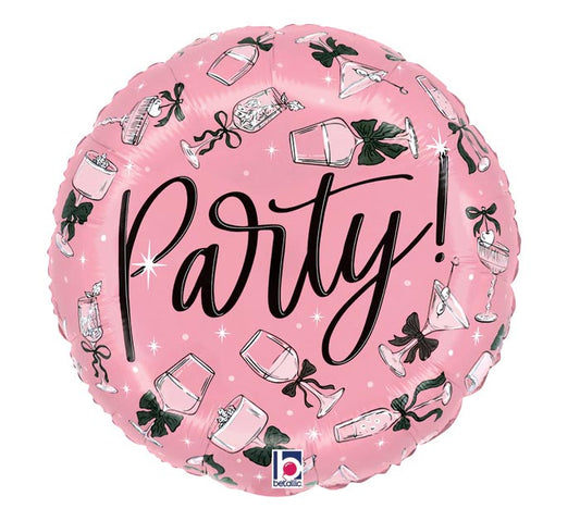 17 Inch Pink Bow Cheers Round Foil Balloon